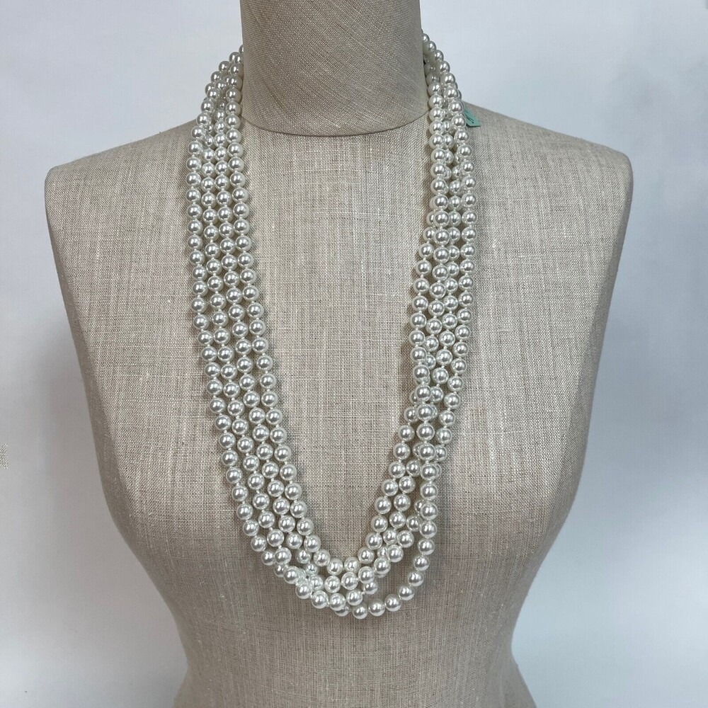 And Lovely Beaded Faux White Glass Pearls Fashion Long Necklace‎ NWT
